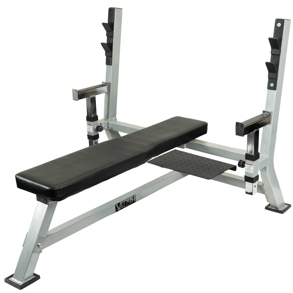 Valor Fitness BF-48 Olympic Weight Bench Station with Adjustable Safety Catches and Spotter Stand - Black