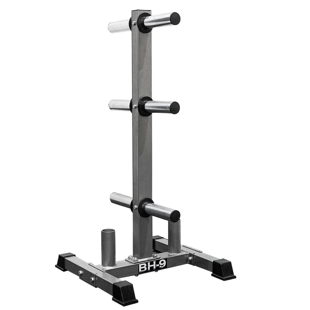Valor Fitness BH-9 Olympic Plate Storage Tree with Olympic Bar Storage for a Clean, Organized Gym”