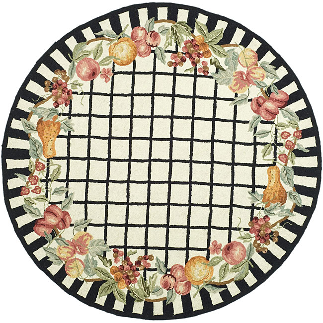 Hand hooked Harvest Ivory/ Black Wool Rug (3 Round)