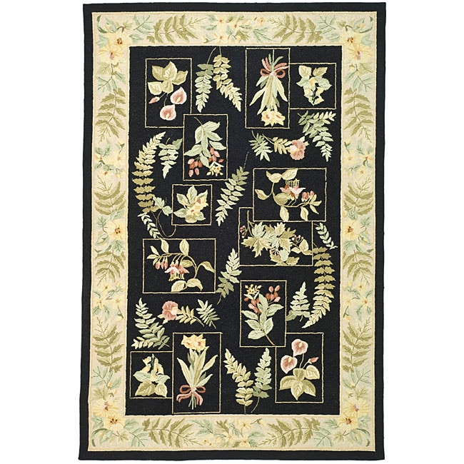 Hand hooked Garden Black Floral Wool Rug (6 X 9)