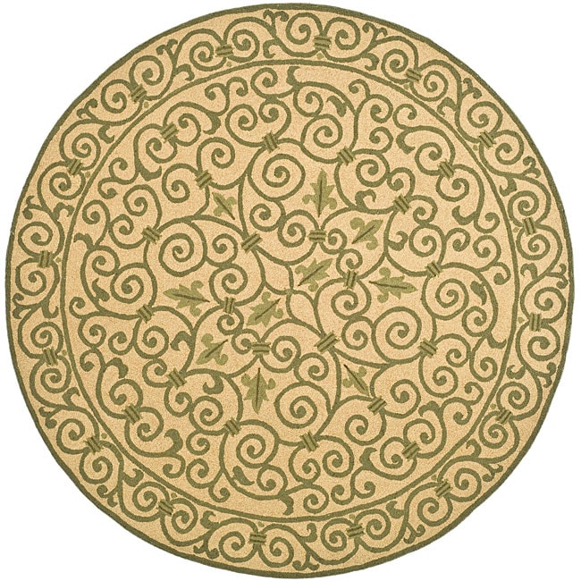 Hand hooked Iron Gate Yellow/ Light Green Wool Rug (3 Round)