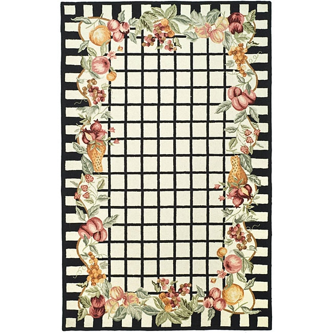 Hand hooked Harvest Ivory/ Black Wool Rug (89 X 119)