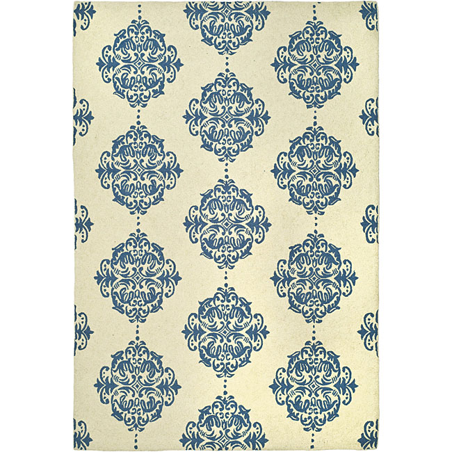 Hand hooked Miff Ivory/ Blue Wool Rug (6 X 9)