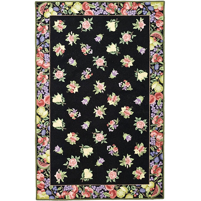 Hand hooked Fruit Harvest Black Wool Rug (6 X 9)