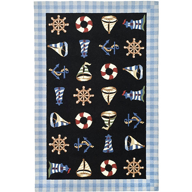 Hand hooked Sailor Black Wool Rug (39 X 59)