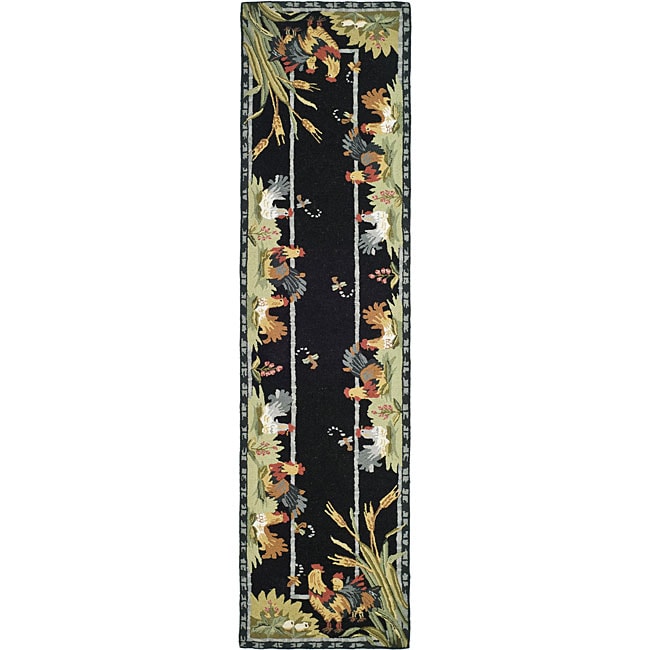 Safavieh Hand-hooked Roosters Black Wool Runner Rug - 2'6 x 8'