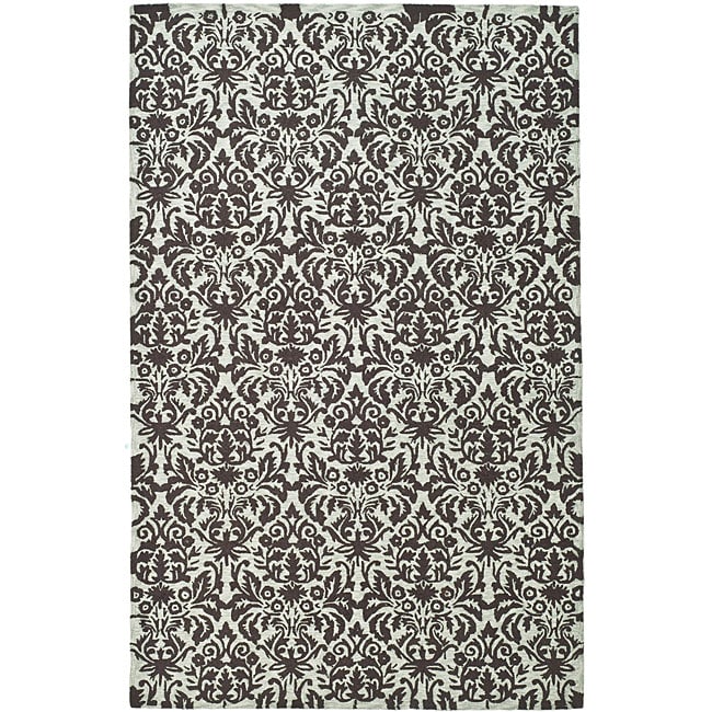 Hand hooked Damask Sage/ Chocolate Wool Rug (6 X 9)