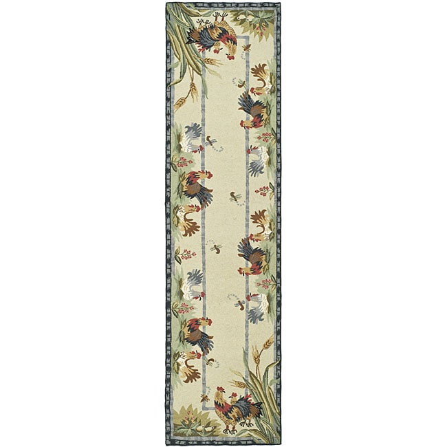 Hand hooked Roosters Ivory Wool Runner (26 X 12)