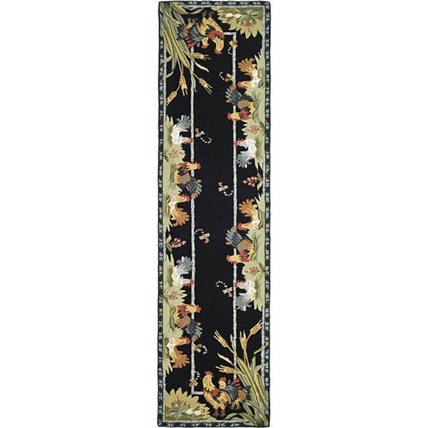 Safavieh Hand-hooked Roosters Black Wool Runner - 2'6 x 6'