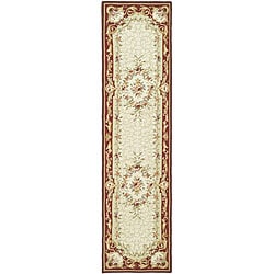 Hand hooked Aubusson Ivory/ Red Wool Runner (2'6 x 8') Safavieh Runner Rugs