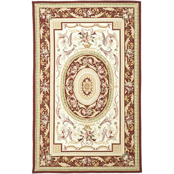 Safavieh Hand-hooked Aubusson Ivory/ Burgundy Wool Rug (5'3 x 8'3)