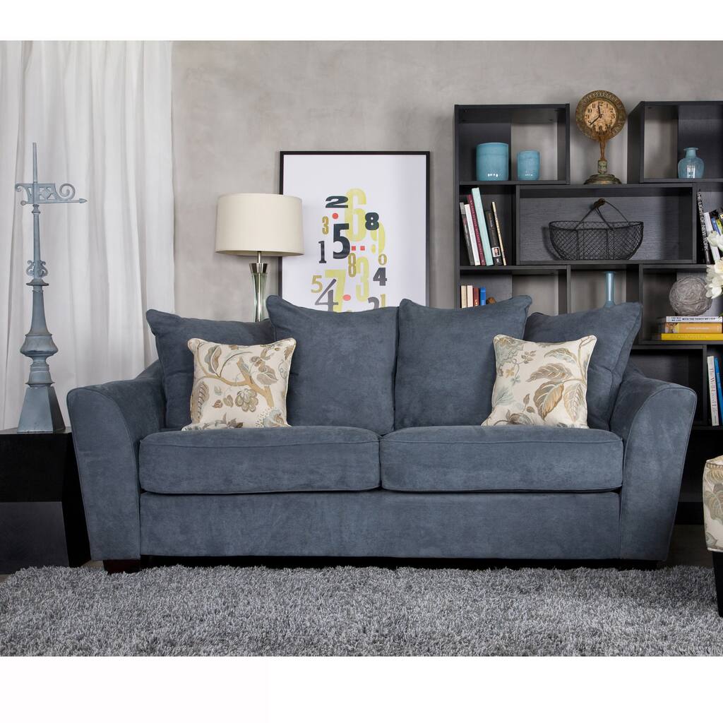 Handy Living Cooper Twill Blue Stone Pillow-back Sofa