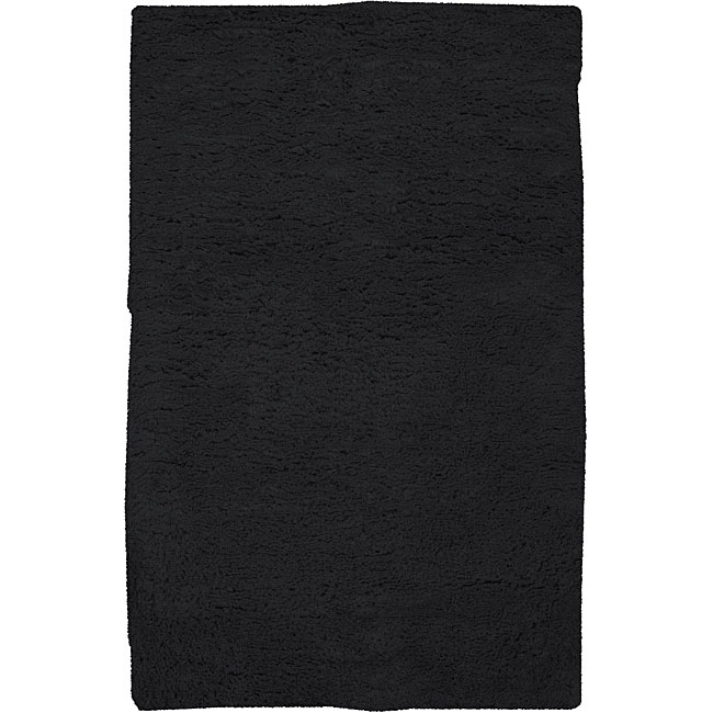 Hand woven Black Plush Shag Wool Santa Fe Rug (26 X 8)