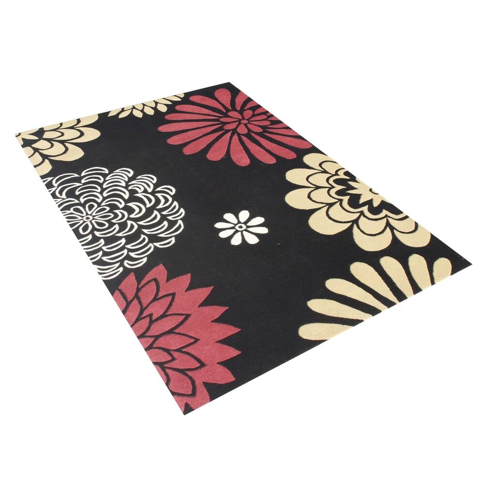 Hand-tufted Giant Flowers Black Wool Rug (5' x 8') - 5' x 8'