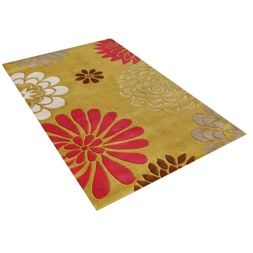 Hand-tufted Giant Flowers Green Wool Rug (5' x 8') - 5' x 8'