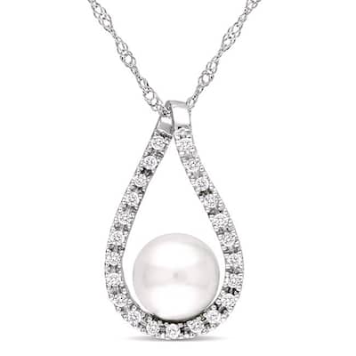 Miadora 14k Gold Cultured Freshwater Pearl and 1/10ct TDW Diamond Necklace (6-7 mm) (H-I, I2-I3)
