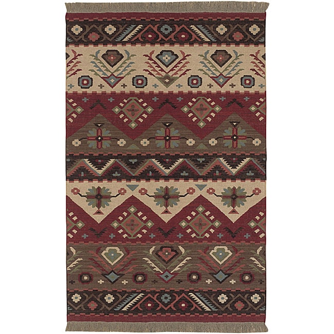 Hand-woven Red/Tan Southwestern Aztec Santa Fe Wool Flatweave Area Rug ...