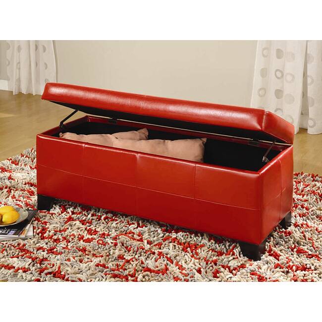 Red Synthetic Leather Storage Bench