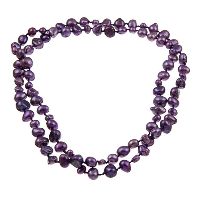 DaVonna 5-10 mm Purple Flat Freshwater Pearl Endless Necklace 36-inch