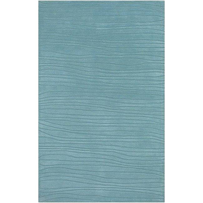 Hand-Tufted Mandara Striped Blue New Zealand Wool Rug (7'9" x 10'6")