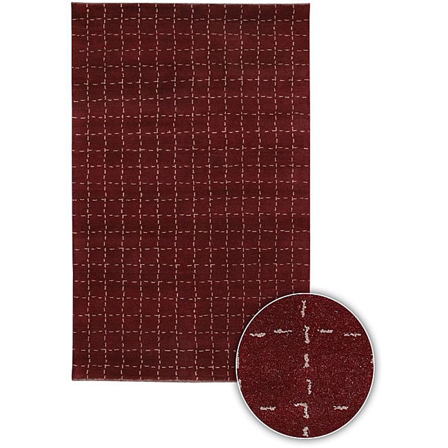 Hand-knotted Mandara Burgundy New Zealand Wool Rug (5' x 7'6) - 5' x 7'6"
