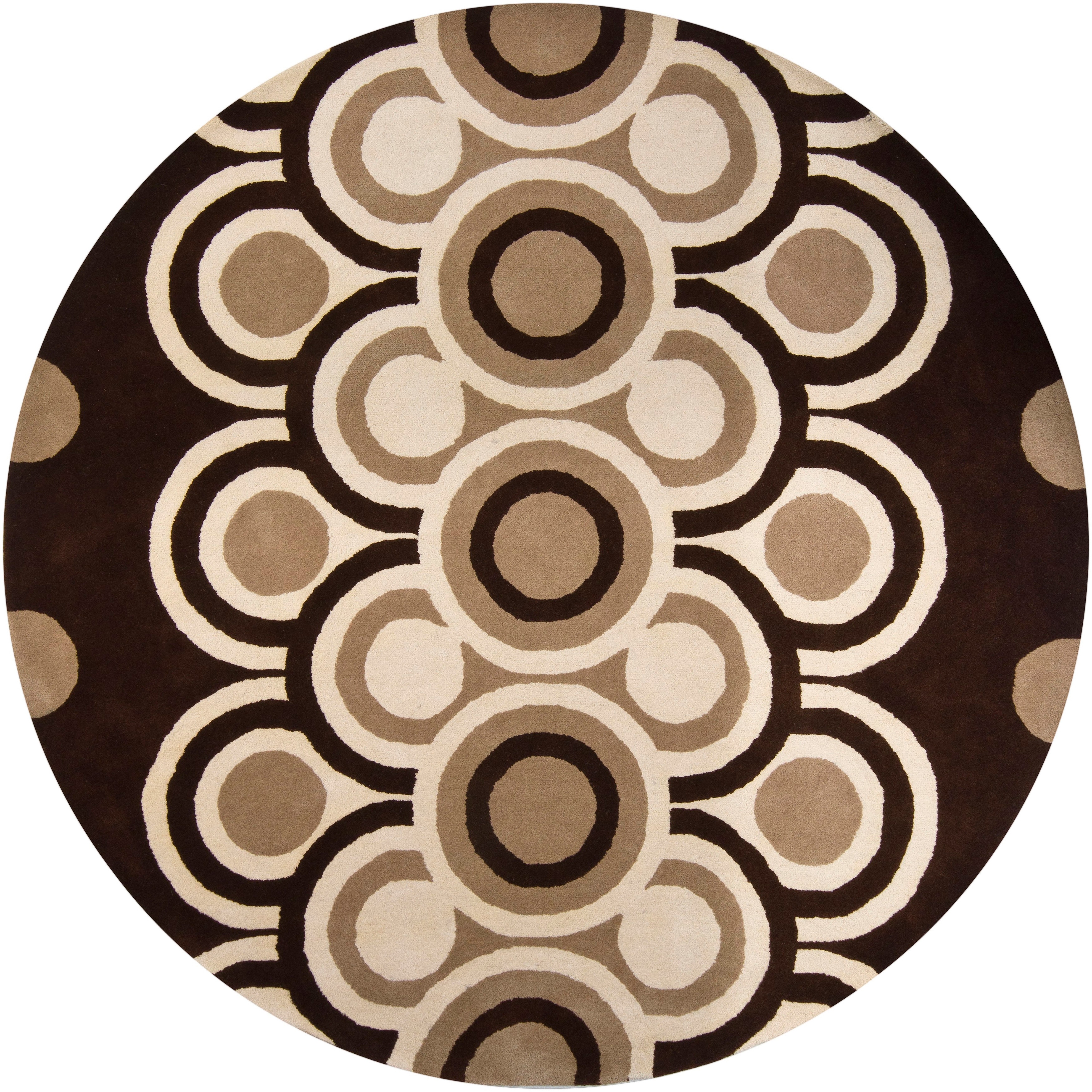 Hand tufted Beige/brown Mandara Wool Rug (79 Round)