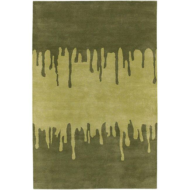 Contemporary Hand tufted Green New Zealand Wool Mandara Rug (5 X 76)