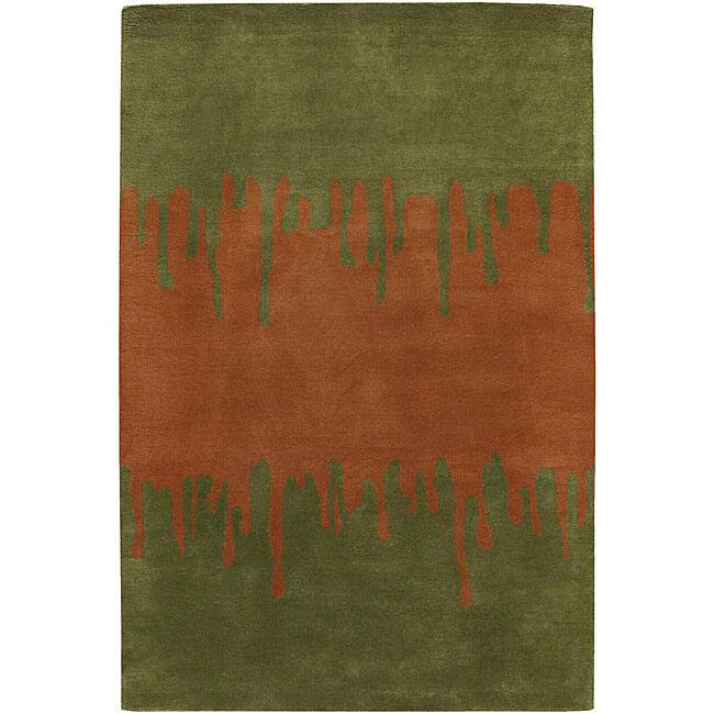 Hand-tufted Green New Zealand Wool Mandara Rug (5' x 7'6)
