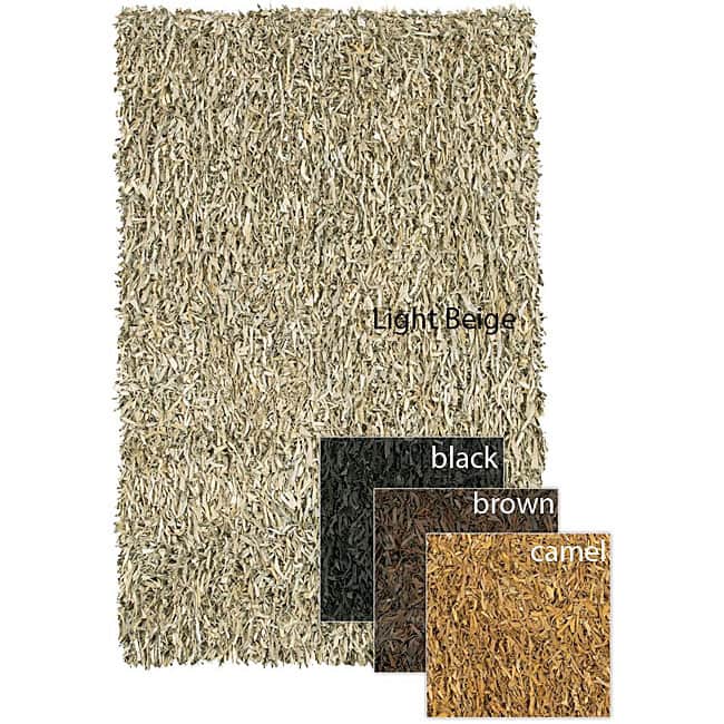 Handwoven Mandara Leather Shag Rug (4' Round)