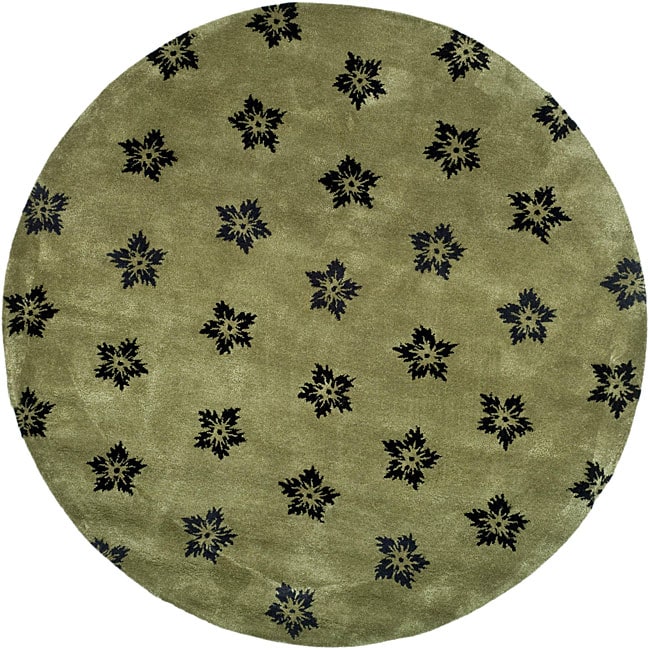 Handmade Soho Leaves Sage New Zealand Wool Rug (8 Round)