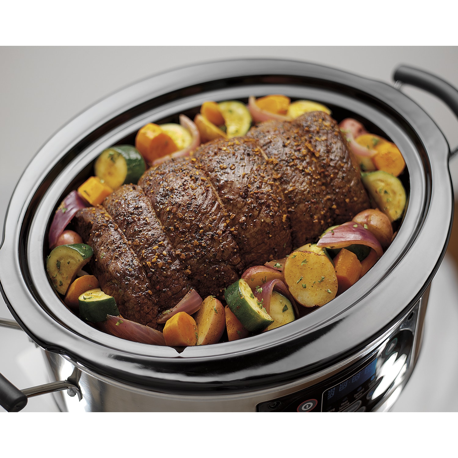 6 qt Stainless Steel Set & Forget Programmable Slow Cooker w/Spoon