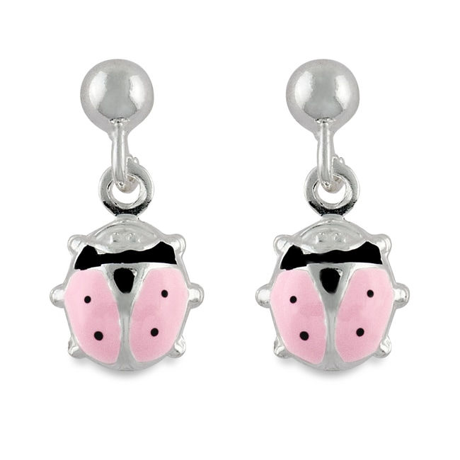 Journee Collection Sterling Silver Childs Pink Ladybug Dangling