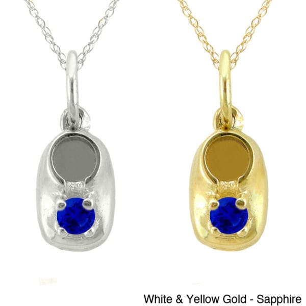 10k White Gold Round Sapphire Baby Bootie Pendant with 18 Chain