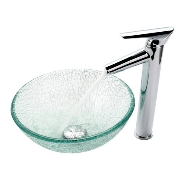 Kraus Bathroom Combo Set 14inch Broken Glass Sink and Decus Faucet