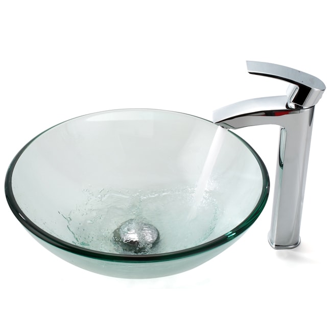 Kraus Bathroom Combo Set Clear Glass Vessel Sink/ Visio Faucet