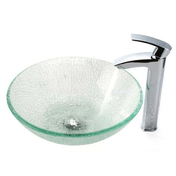 KRAUS Broken Glass Vessel Sink in Clear with Visio Faucet in Chrome