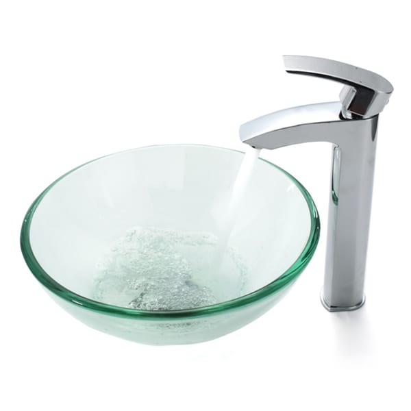 Kraus Bathroom Combo Set 14 inch Clear Glass Sink with Faucet