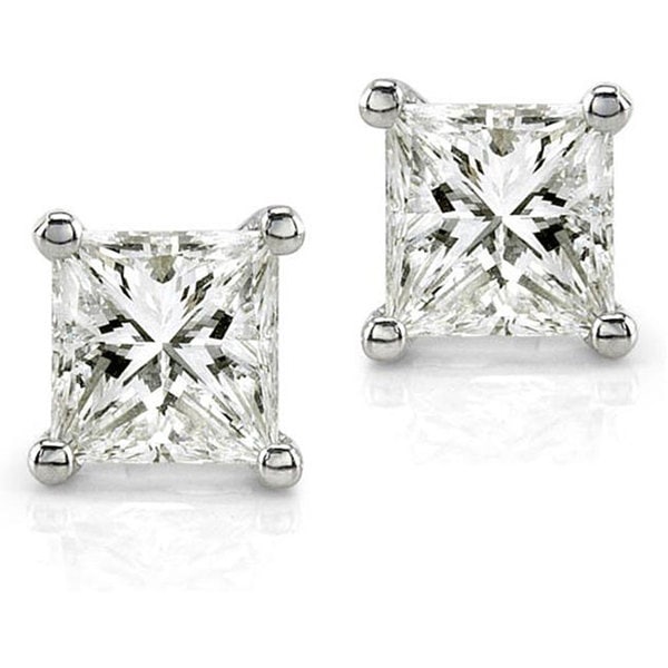 Annello 14k Gold 2 2/5ct TDW Princess cut Diamond Stud Earrings (J, I1