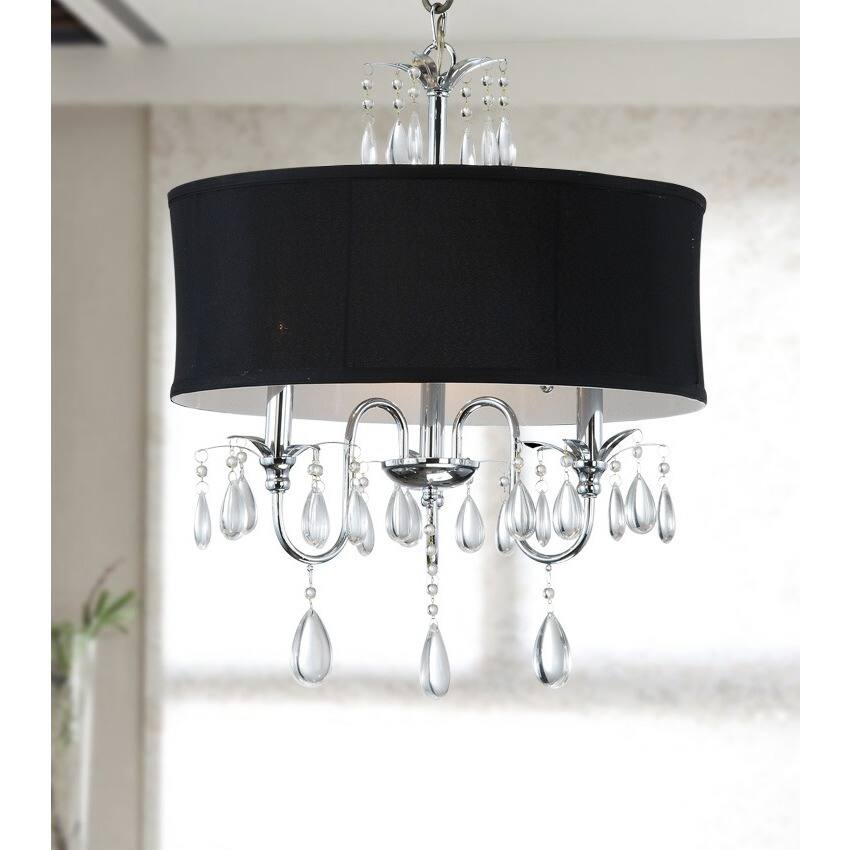 Chrome 3-light Black Shade Crystal Chandelier