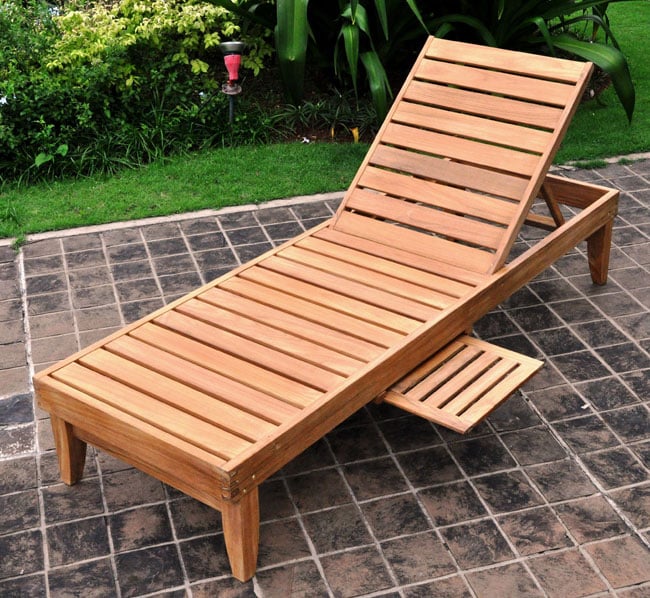 Deluxe Teak Chaise Lounge with Tray - Free Shipping Today - Overstock.com - 12435815