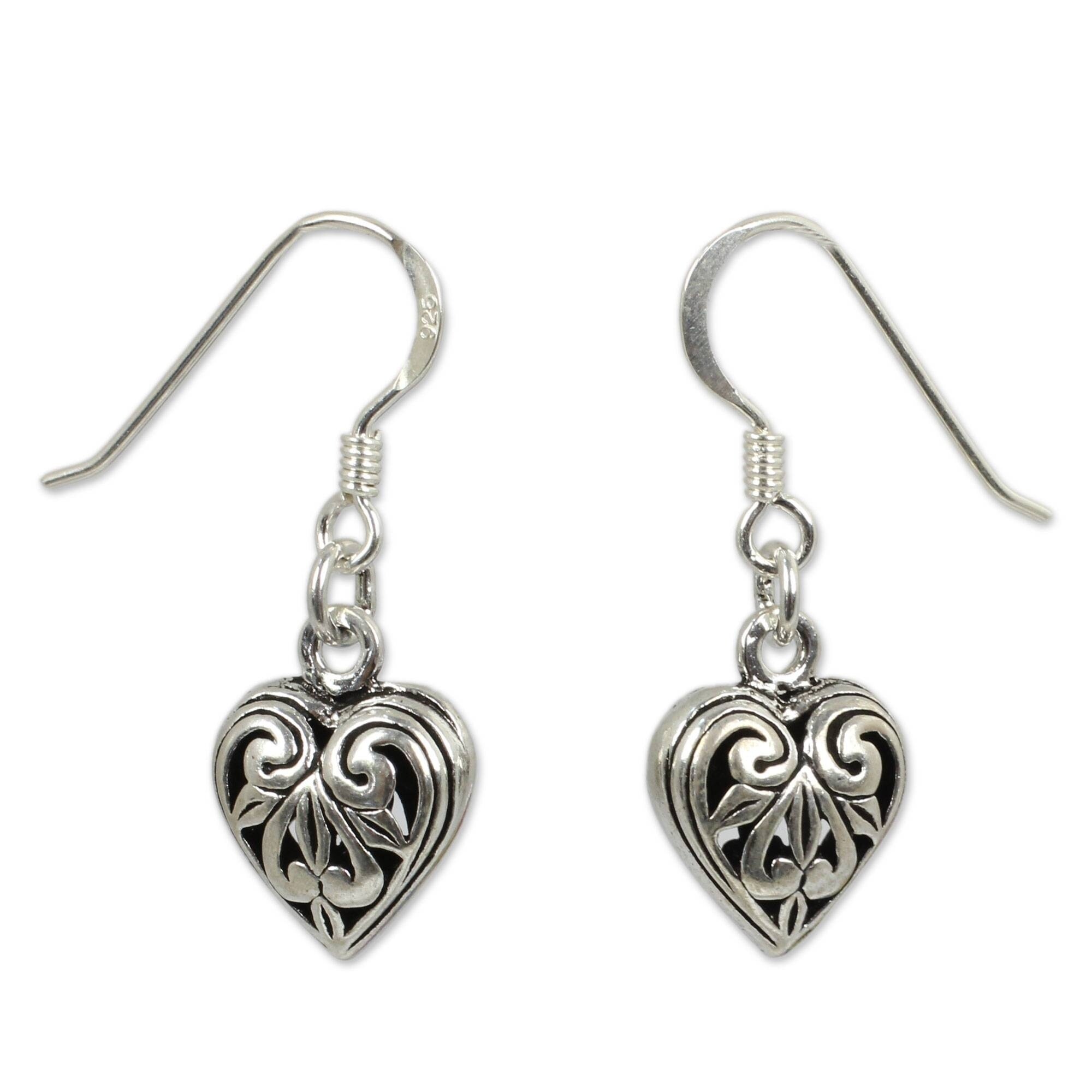 Sterling Silver Boho Filigree Heart Stud Earrings 14mm Sterling Silver Boho Filigree Heart Stud Earrings 14mm