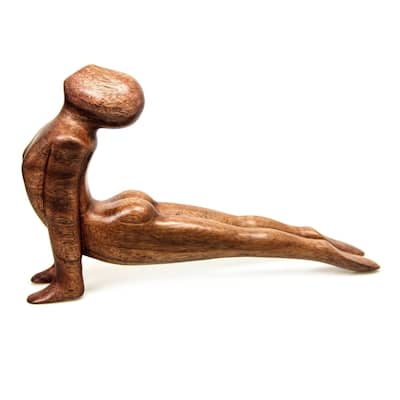 NOVICA Handmade Yoga Cobra Pose Modern Wood Sculpture (Indonesia)