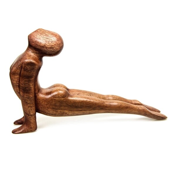 Yoga Cobra Pose Sleek Graceful Meditative Decorator Accent Brown Wood Modern Signed Art Wor