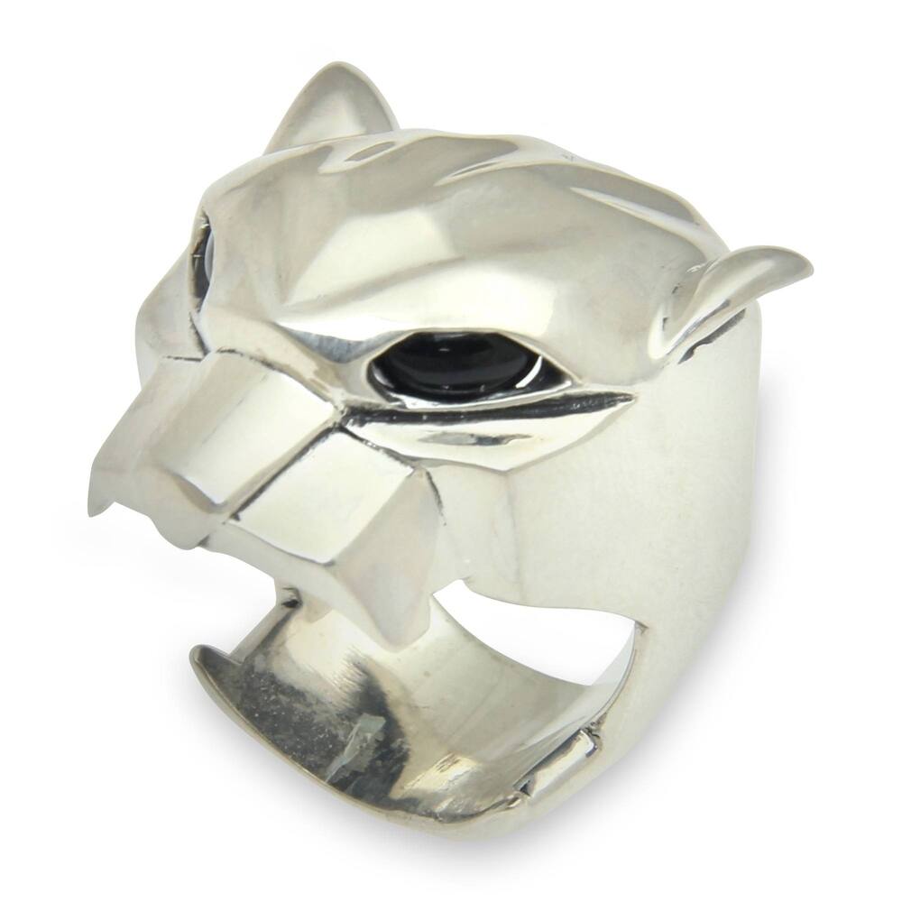 Handmade Jaguar Men's Onyx Sterling Silver Ring (Indonesia)