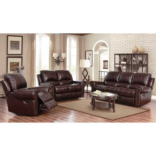 Shop Abbyson Broadway Top Grain Leather Reclining 3 Piece Living Room Set  On Sale  Free 