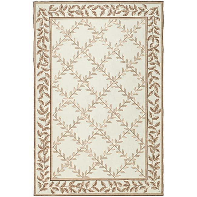 Hand hooked Trellis Ivory/ Beige Polypropylene Rug (6 X 9)