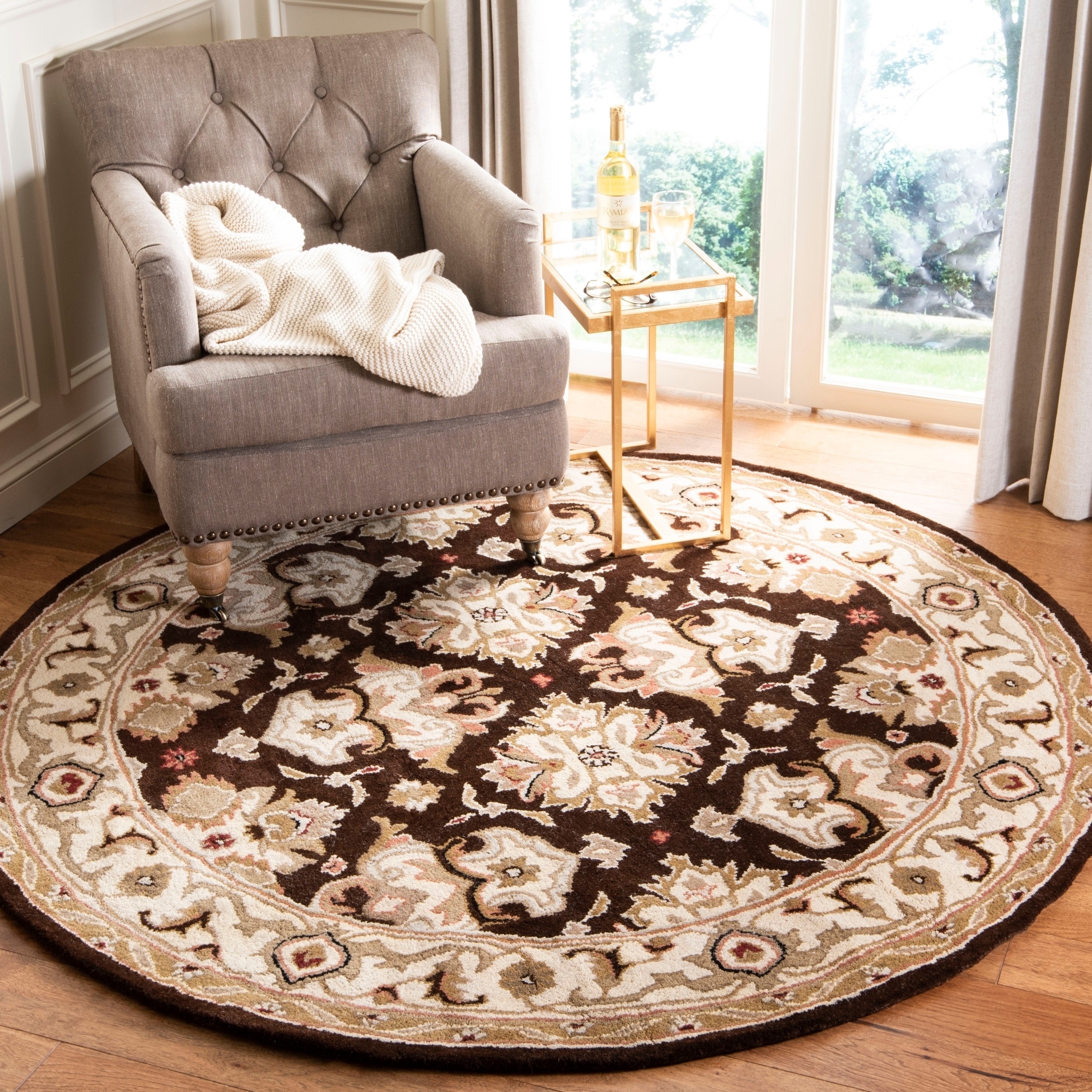 Handmade Traditions Dark Mocha/ Ivory Wool Rug (6 Round)