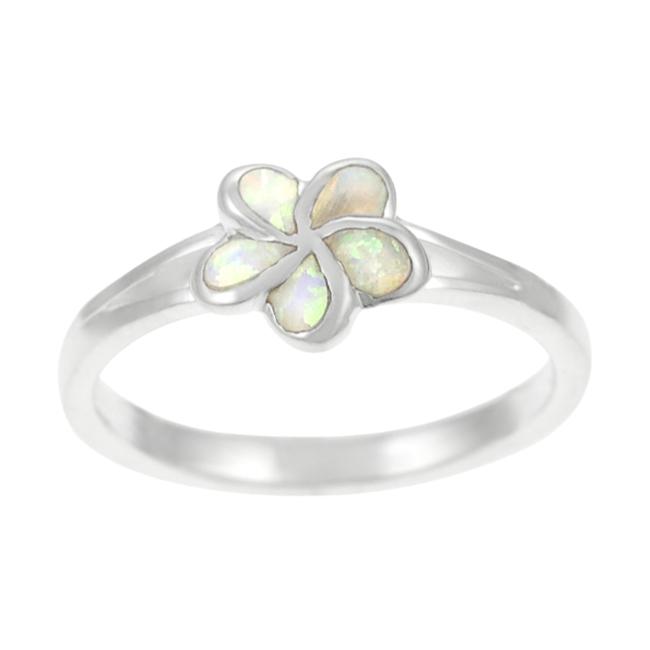 Sterling Silver White Opal Plumeria Flower Ring  