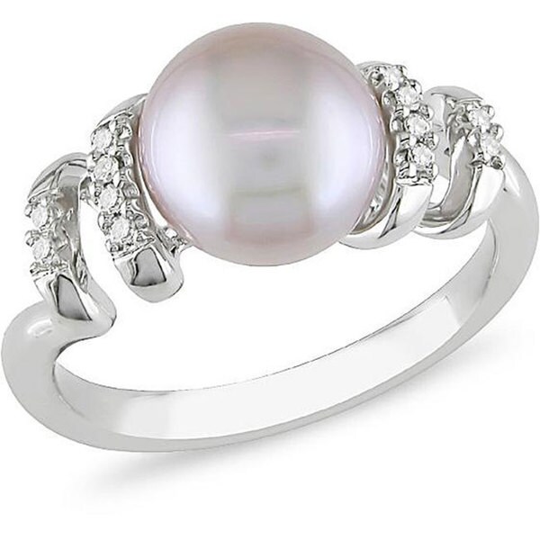Miadora Sterling Silver Pink Pearl and Diamond Accent Ring (9-9.5 mm ...