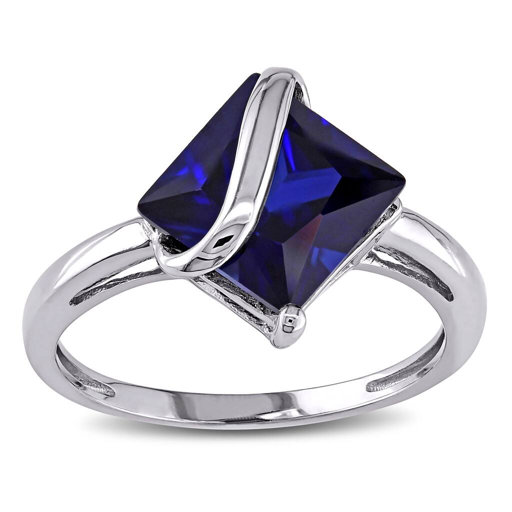 Miadora 10k White Gold Created Sapphire Ring - Blue